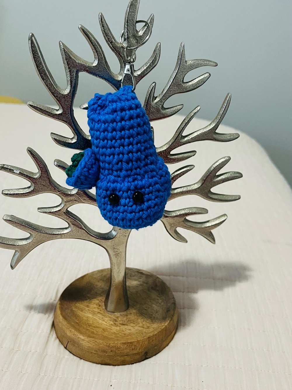 Handmade Blue Crochet green leaves and blue pot